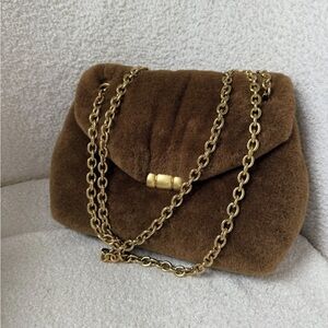 Mango Brown Faux Fur Shoulder Bag with Gold Chain, never worn